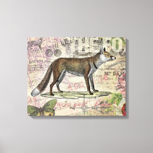 Fox Wildlife Vintage Animal Illustration  Canvas Print