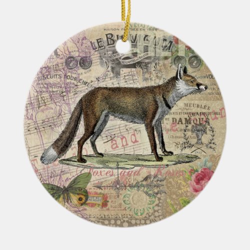 Fox Wildlife Vintage Animal Illustration  Ceramic Ornament