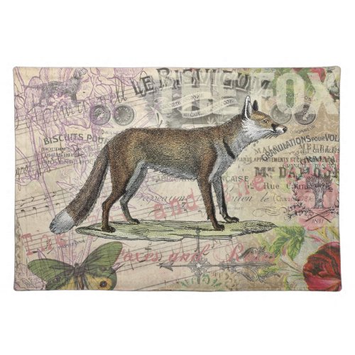 Fox Wildlife Vintage Animal Illustration  Cloth Placemat