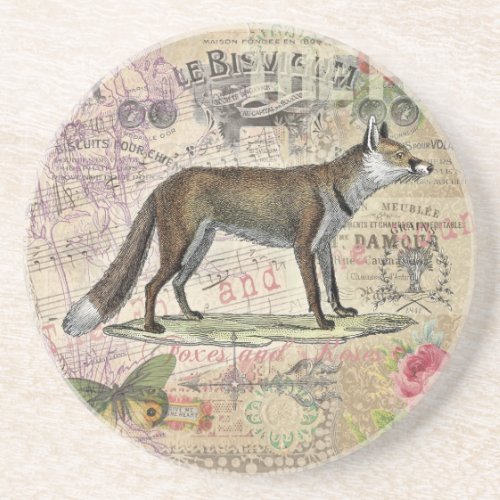 Fox Wildlife Vintage Animal Illustration  Coaster