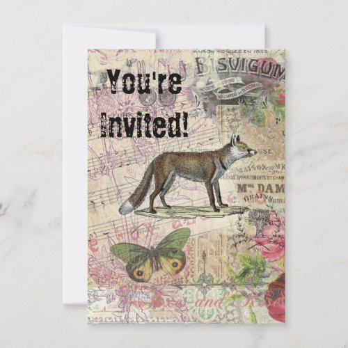 Fox Wildlife Vintage Animal Illustration  Invitation