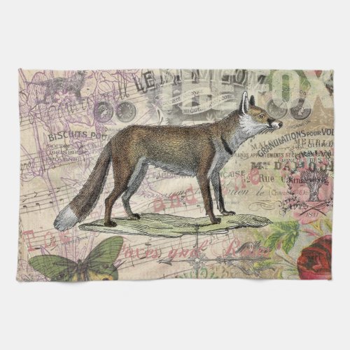 Fox Wildlife Vintage Animal Illustration  Kitchen Towel