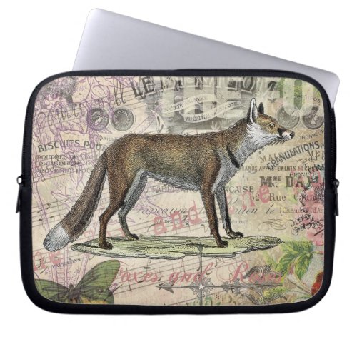 Fox Wildlife Vintage Animal Illustration  Laptop Sleeve