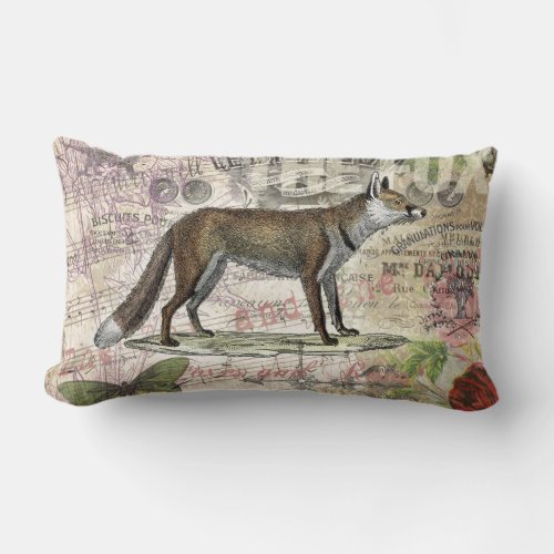 Fox Wildlife Vintage Animal Illustration  Lumbar Pillow