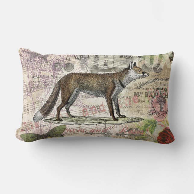 Fox Wildlife Vintage Animal Illustration  Lumbar Pillow (Front)