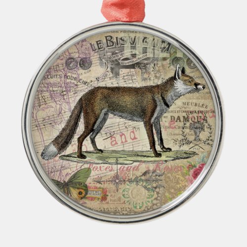 Fox Wildlife Vintage Animal Illustration  Metal Ornament