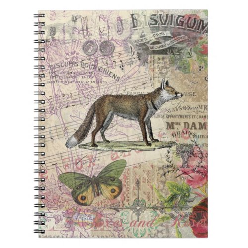 Fox Wildlife Vintage Animal Illustration  Notebook