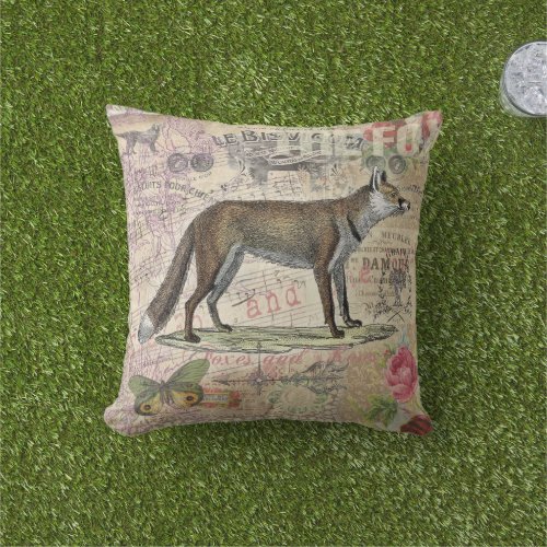 Fox Wildlife Vintage Animal Illustration  Outdoor Pillow