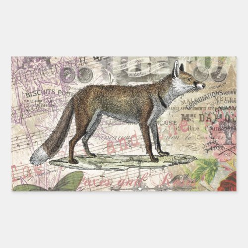 Fox Wildlife Vintage Animal Illustration  Rectangular Sticker