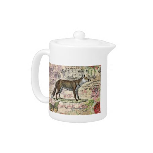 Fox Wildlife Vintage Animal Illustration  Teapot