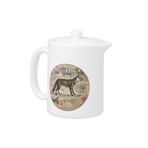 Fox Wildlife Vintage Animal Illustration  Teapot