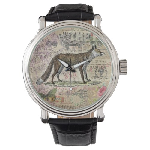 Fox Wildlife Vintage Animal Illustration  Watch