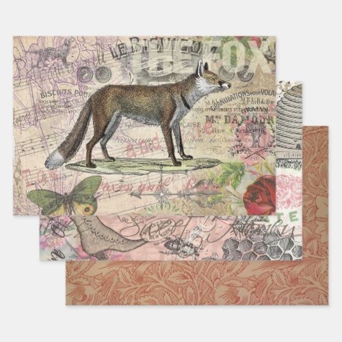 Fox Wildlife Vintage Animal Illustration  Wrapping Paper Sheets