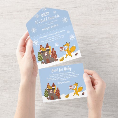 Fox Winter Baby Shower Its Cold Outside  All In One Invitation