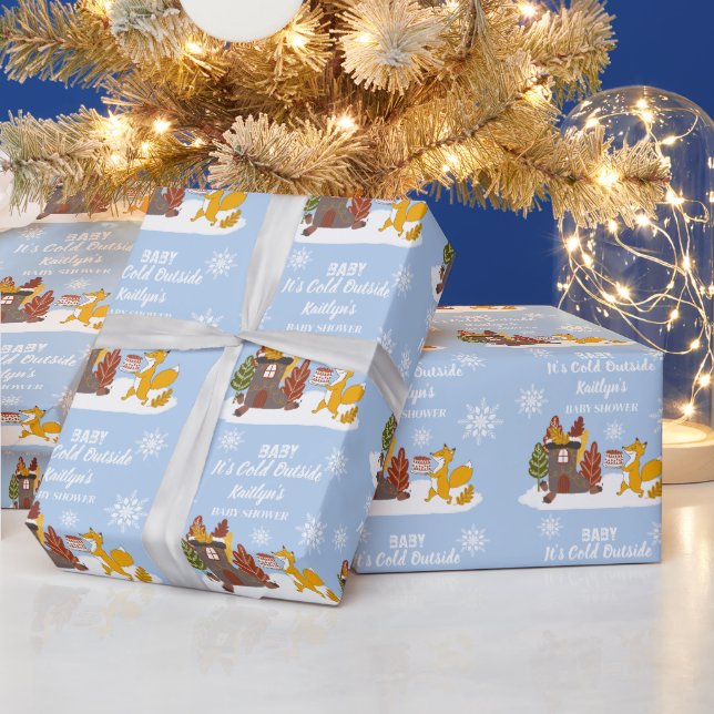 Fox Winter Baby Shower It’s Cold Outside Gift  Wrapping Paper (Holidays)