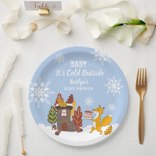 Fox Winter Baby Shower It’s Cold Outside  Paper Plates (Wedding)