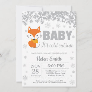 Fox Winter Baby Shower Snowflake Invitation