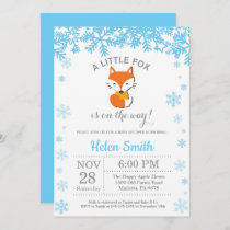 Fox Winter Blue Boy Baby Shower Snowflake Invitation