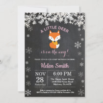Fox Winter Girl Baby Shower Chalkboard Invitaiton Invitation