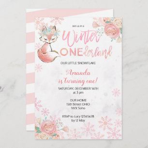 Fox Winter ONEderland Snow Birthday Invite