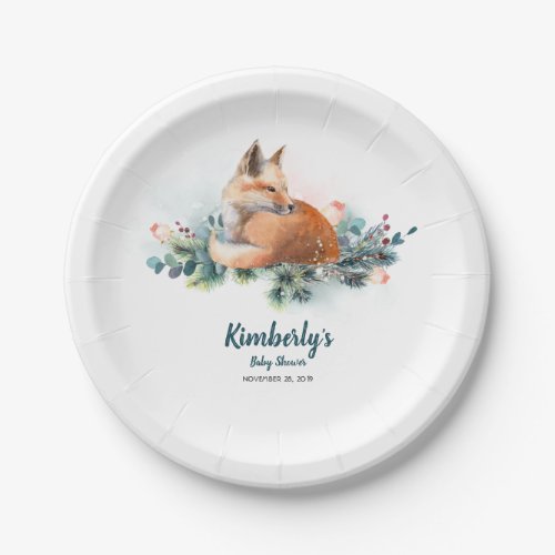 Fox Winter Woodland Baby Shower Paper Plates