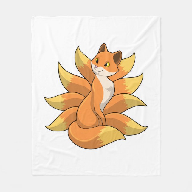 Fox with 9 Fox tails Fleece Blanket (Front)