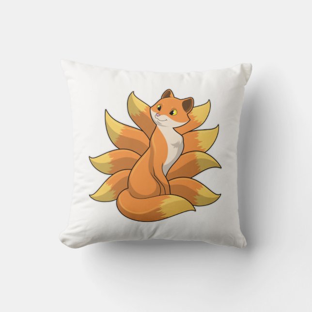 Fox with 9 Fox tails Throw Pillow (Front)