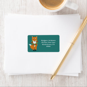 Fox with a Christmas Stocking Return Address Label