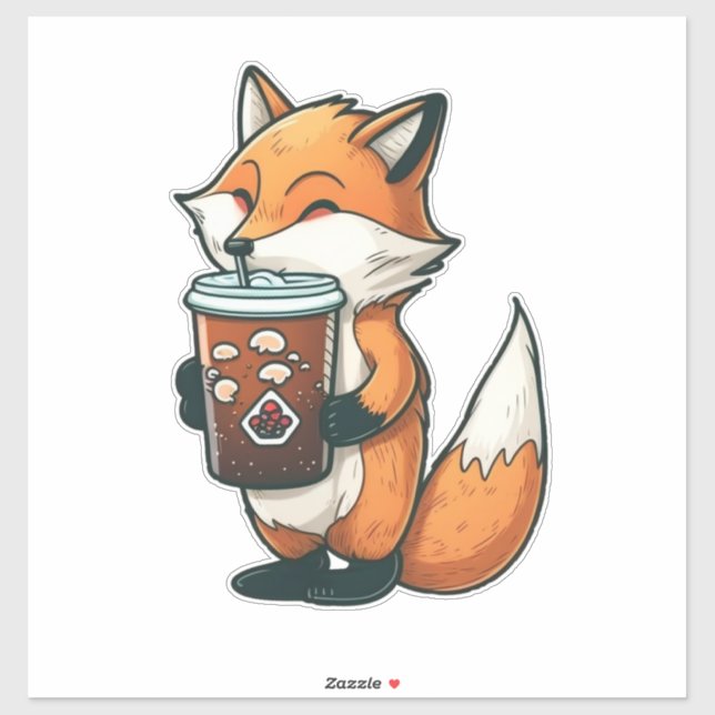 Fox with a cup sticker (Sheet)