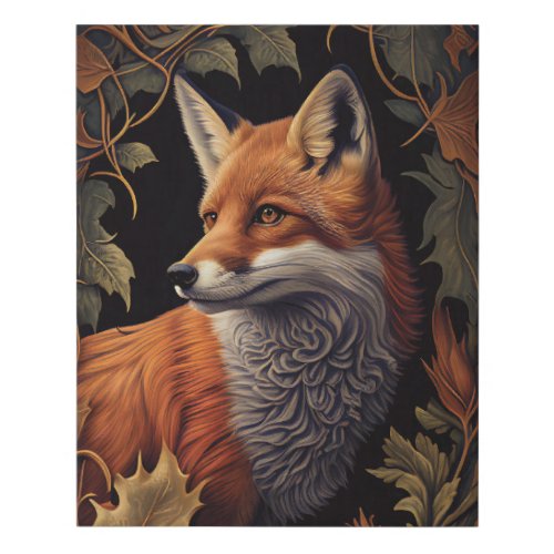 Fox with Autumn Leaves  Elegant Floral Animal Art Faux Canvas Print