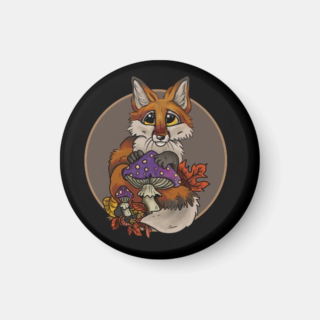 Fox with Autumn Toadstools Magnet (Front)