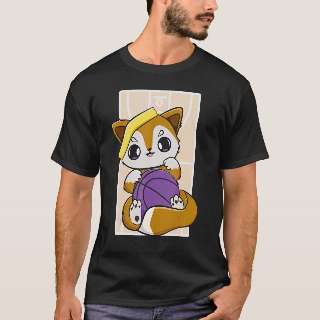 Fox With Basketball Dunk And Streetball Team Sport T-Shirt (Front)
