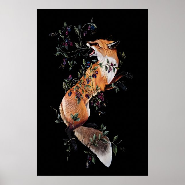 Fox with Berries and Bees- Giclee Print from (Front)