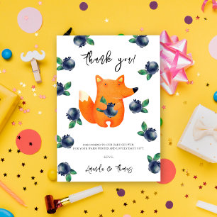 Fox with blueberries - thank you baby shower card