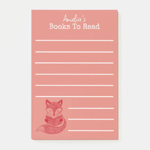 Fox with Book Personalized Reading list Post-it Notes