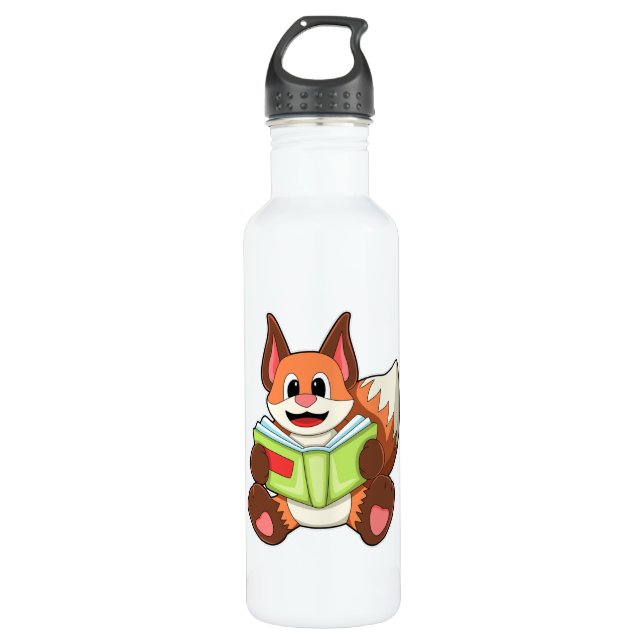 Fox with Book Stainless Steel Water Bottle (Front)