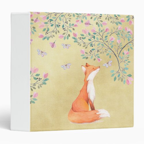 Fox with Butterflies and Pink Flowers Binder