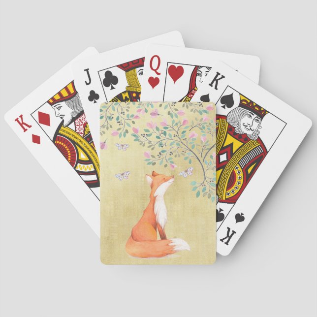 Fox with Butterflies and Pink Flowers Poker Cards (Back)