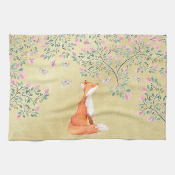 Fox With Butterflies And Pink Flowers Towel by GiftsGaloreStore at Zazzle