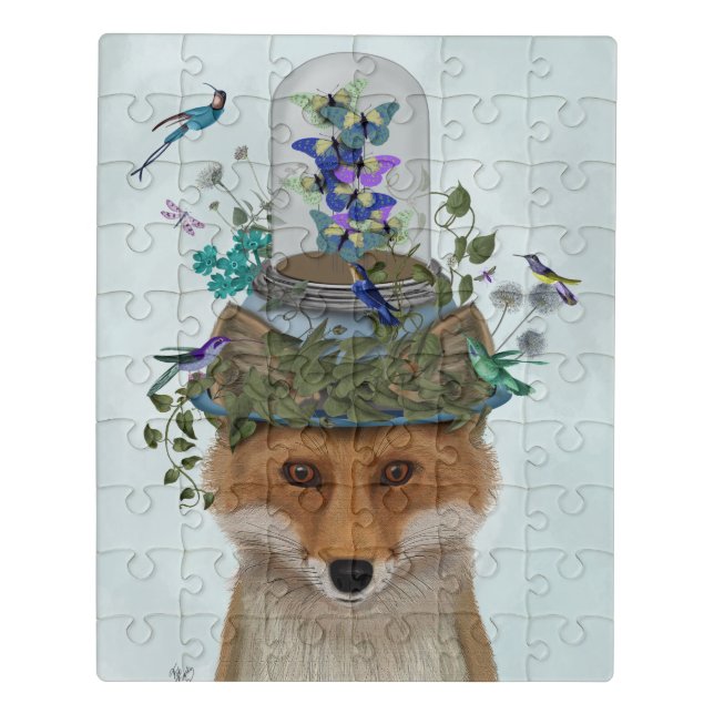 Fox with Butterfly Bell Jar Jigsaw Puzzle (Puzzle Vertical)