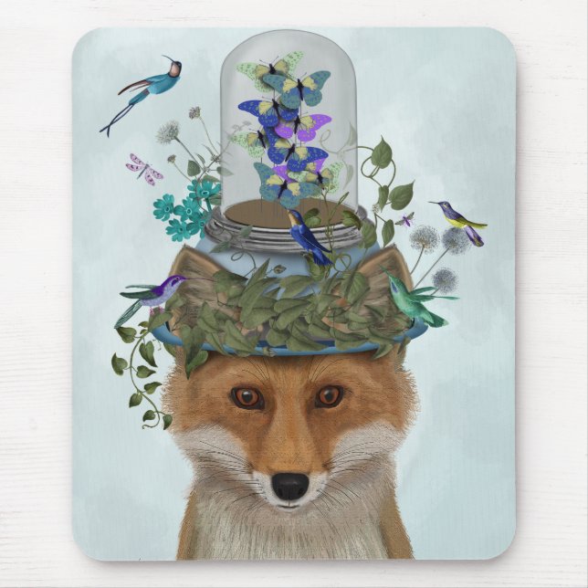 Fox with Butterfly Bell Jar Mouse Pad (Front)