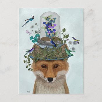 Fox With Butterfly Bell Jar Postcard by worldartgroup at Zazzle