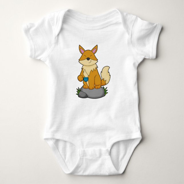 Fox with Coffee cup Baby Bodysuit (Front)