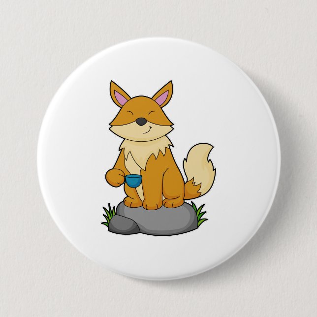 Fox with Coffee cup Button (Front)