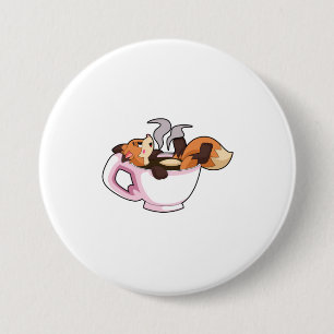 Fox with Coffee Cup Button