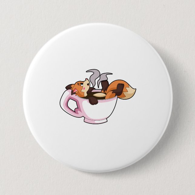 Fox with Coffee Cup Button (Front)