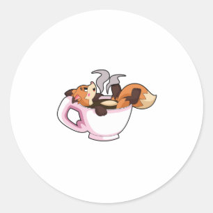 Fox with Coffee Cup Classic Round Sticker