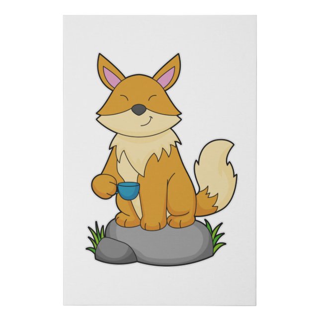 Fox with Coffee cup Faux Canvas Print (Front)