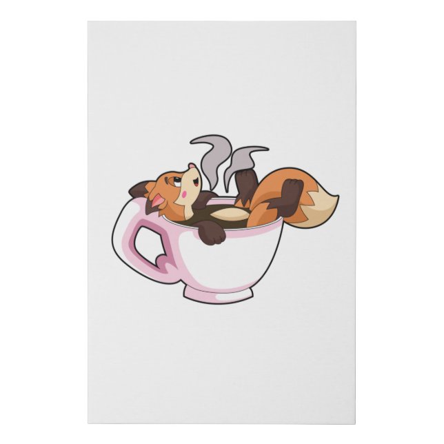 Fox with Coffee Cup Faux Canvas Print (Front)