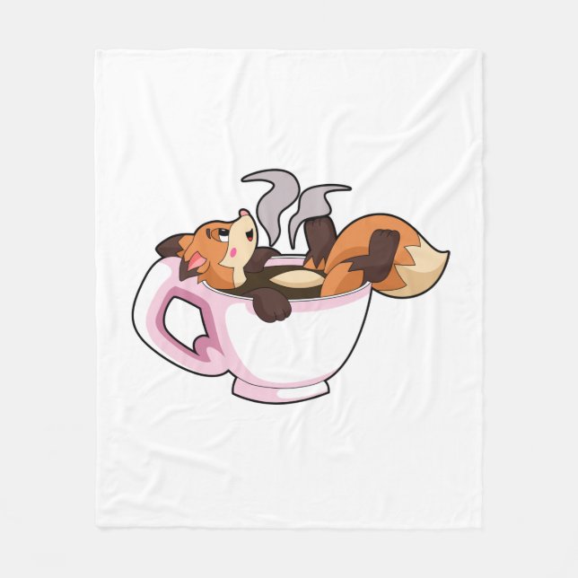 Fox with Coffee Cup Fleece Blanket (Front)